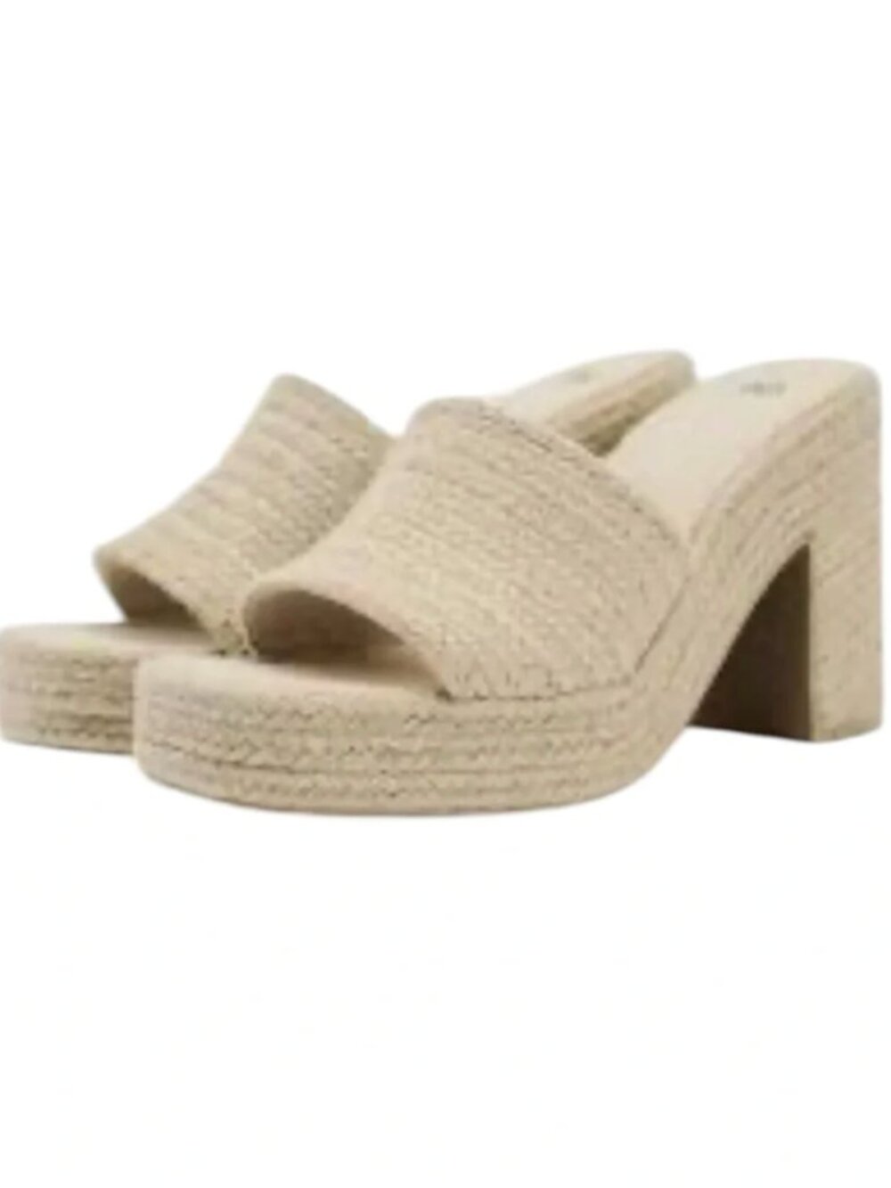 Zara Natural Woven Jute Platform Slide Heels